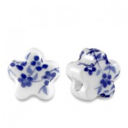 Ceramic bead star 11x7mm White-Delft blue